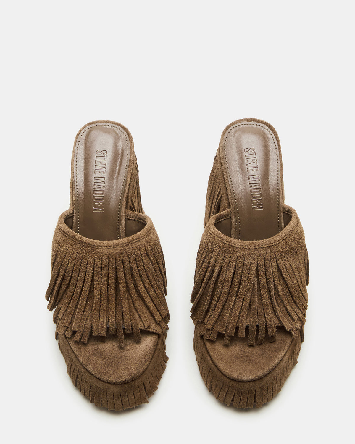 Steve Madden WYNN Chestnut Suede Platform Fringe Wedge Mule Women's Sandal