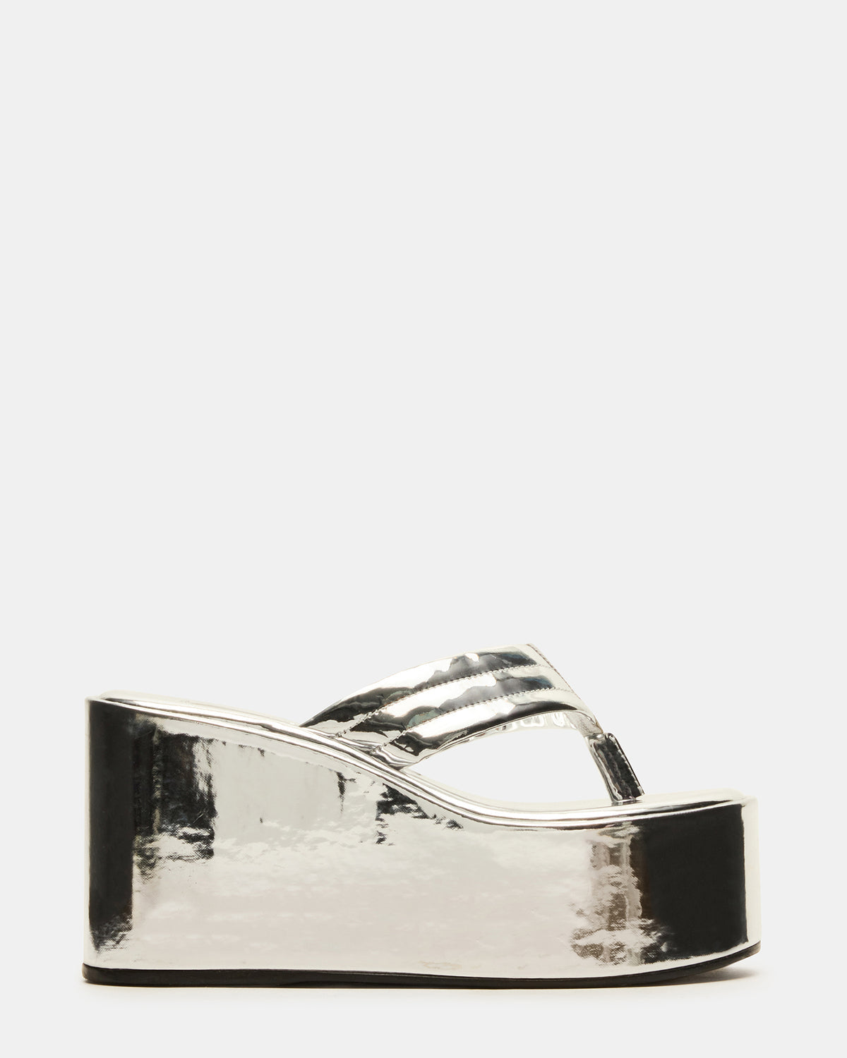 Steve Madden ESCAPISM Silver Crocodile Women's Platform Thong Wedge Sandal