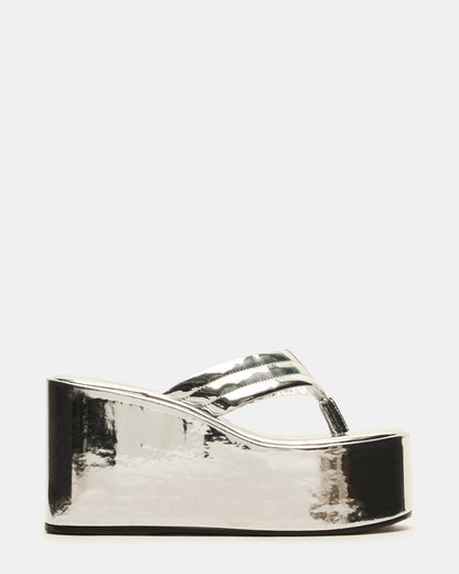 Steve Madden ESCAPISM Silver Crocodile Women's Platform Thong Wedge Sandal