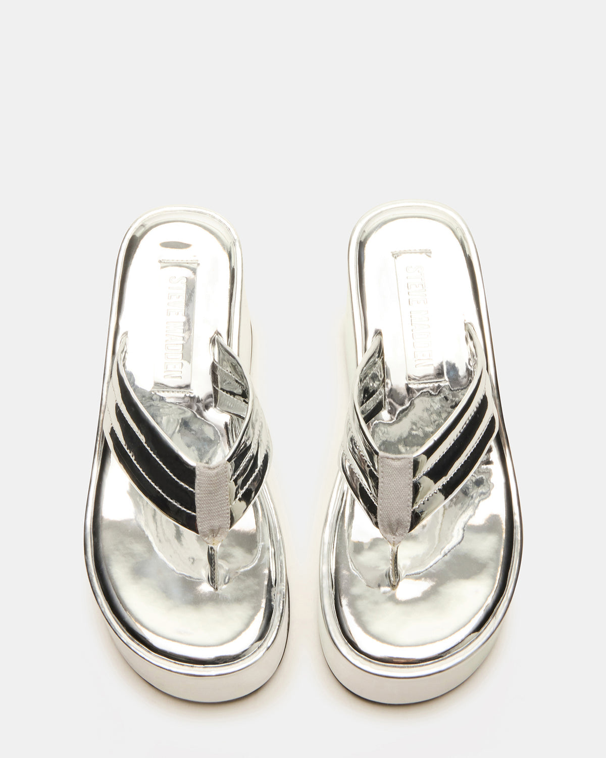 Steve Madden ESCAPISM Silver Crocodile Women's Platform Thong Wedge Sandal