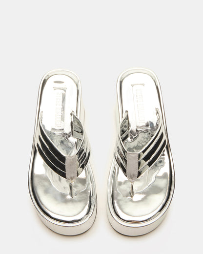 Steve Madden ESCAPISM Silver Crocodile Women's Platform Thong Wedge Sandal