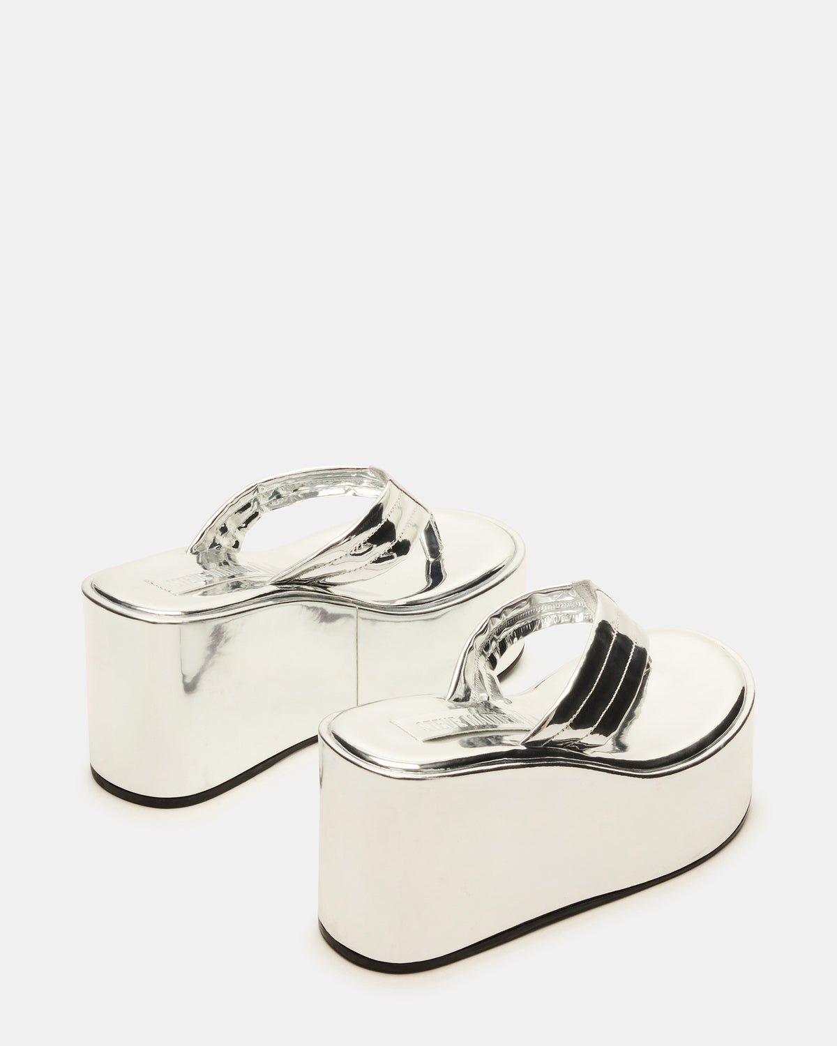 Steve Madden ESCAPISM Silver Crocodile Women's Platform Thong Wedge Sandal