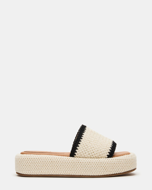 Steve Madden BEACHY Woven Cream Multi Platform Slide Women's Sandal