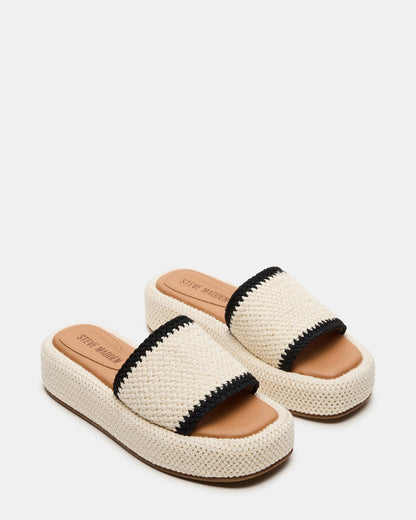 Steve Madden BEACHY Woven Cream Multi Platform Slide Women's Sandal