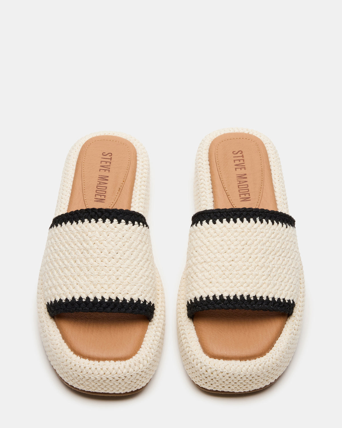 Steve Madden BEACHY Woven Cream Multi Platform Slide Women's Sandal