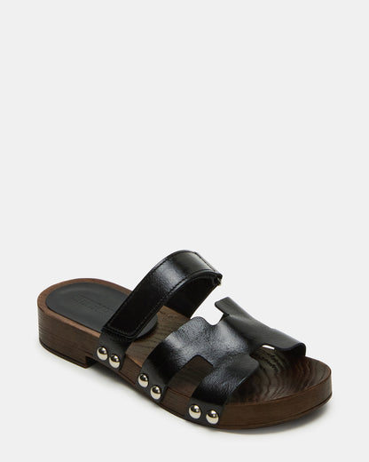 Steve Madden CANAL Black Patent Wood Bottom Slide Women's Sandal