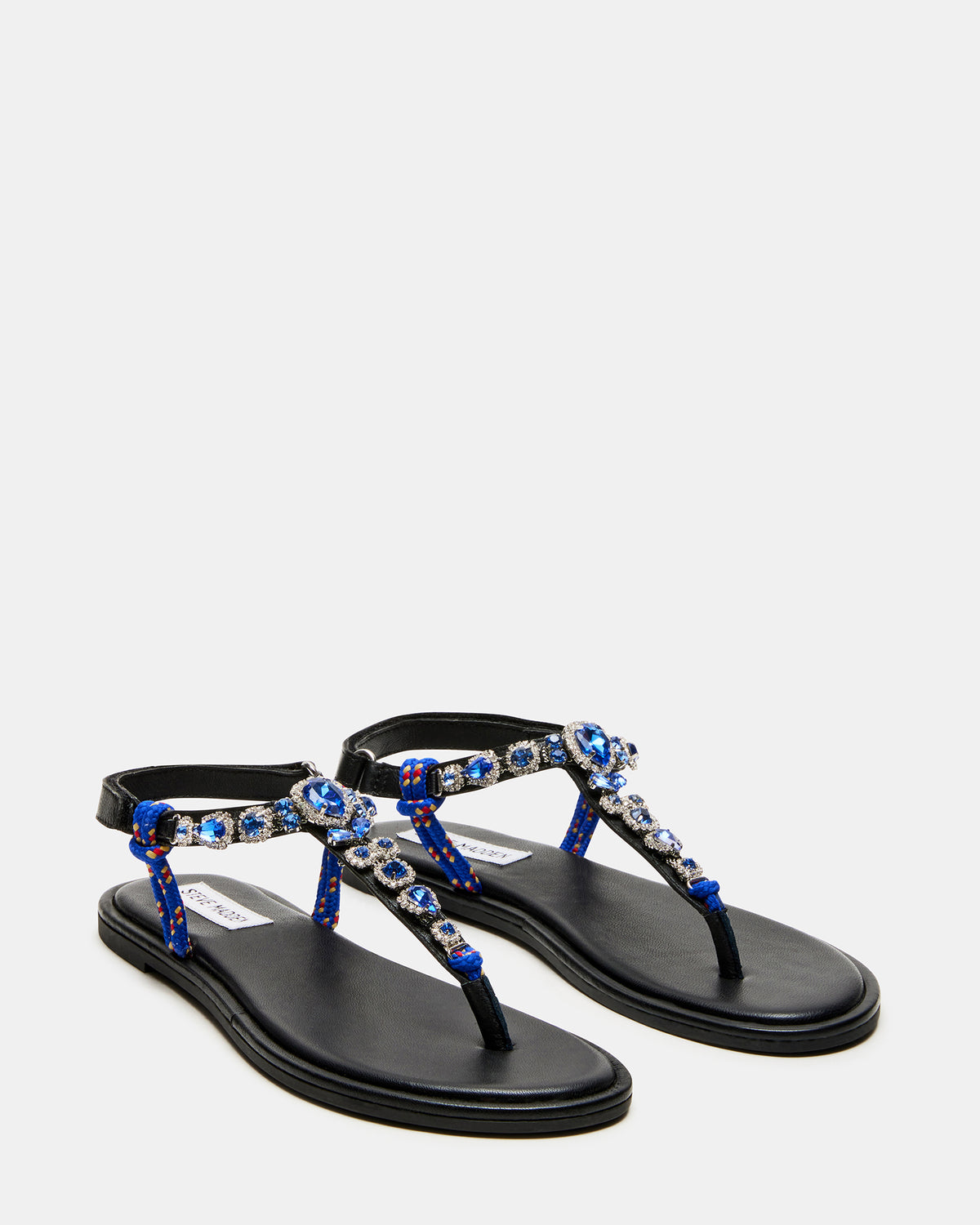 Steve Madden SOLITA Blue Multi Rhinestone Ornament Thong Sandal | Women's Sandals