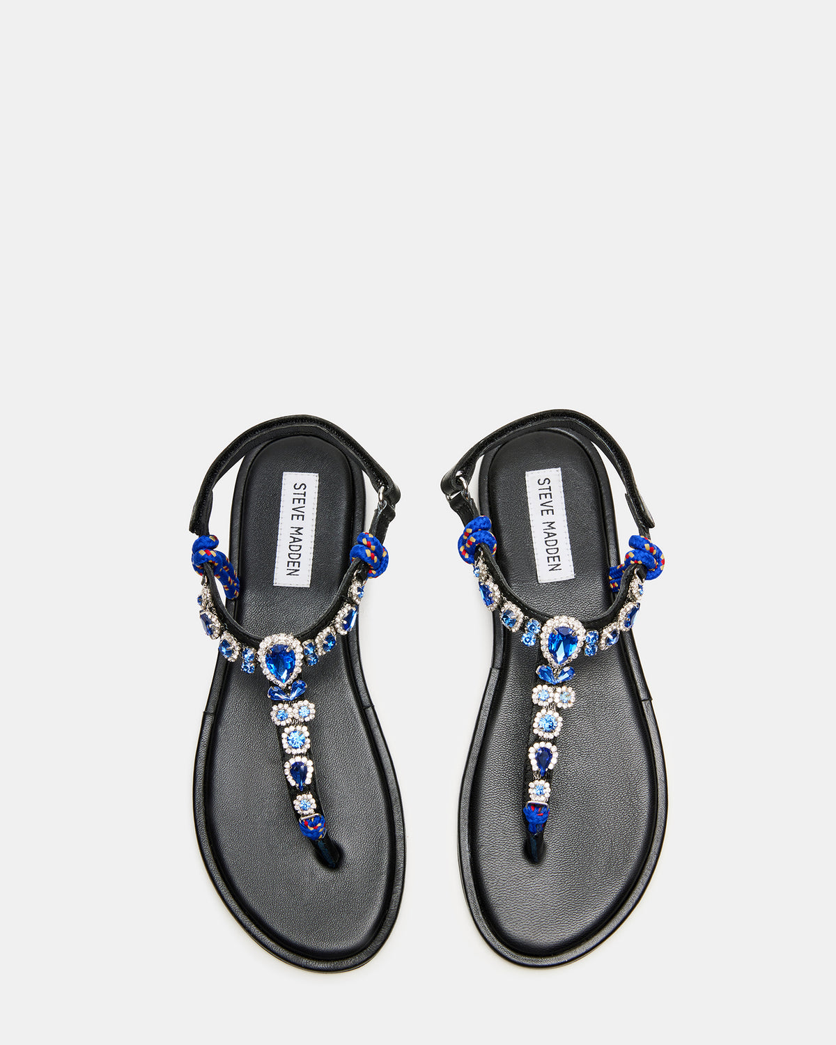 Steve Madden SOLITA Blue Multi Rhinestone Ornament Thong Sandal | Women's Sandals