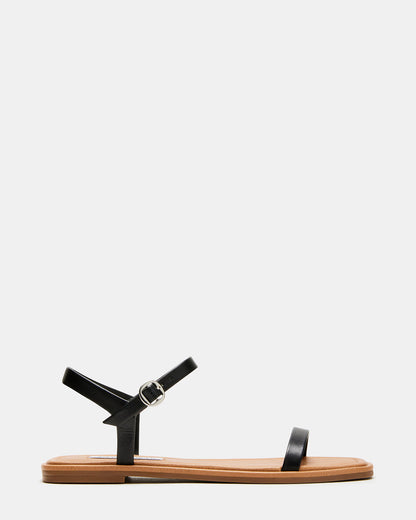 Steve Madden CAMARI Black Leather Square Toe Strappy Sandal | Women's Sandals