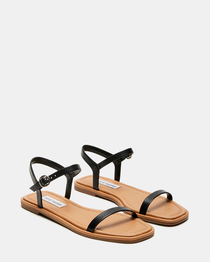 Steve Madden CAMARI Black Leather Square Toe Strappy Sandal | Women's Sandals
