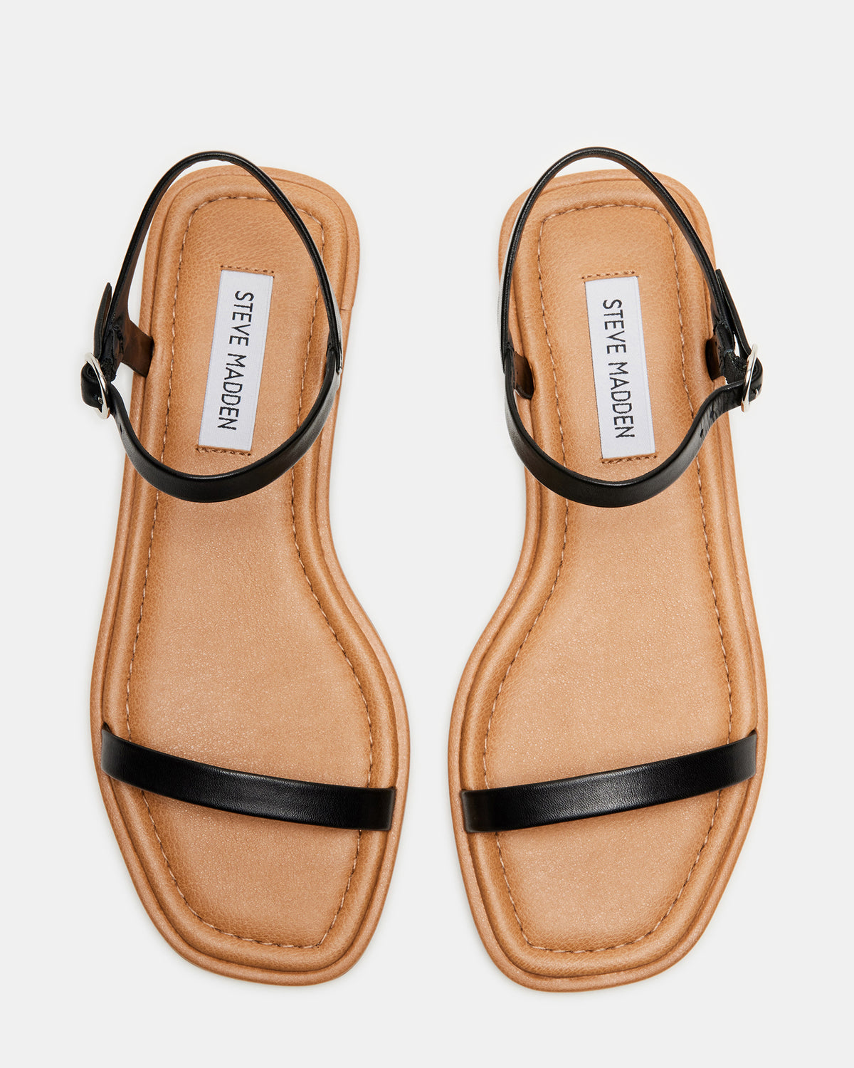 Steve Madden CAMARI Black Leather Square Toe Strappy Sandal | Women's Sandals