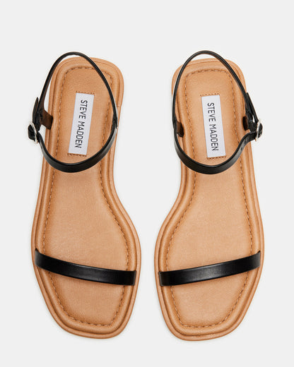 Steve Madden CAMARI Black Leather Square Toe Strappy Sandal | Women's Sandals
