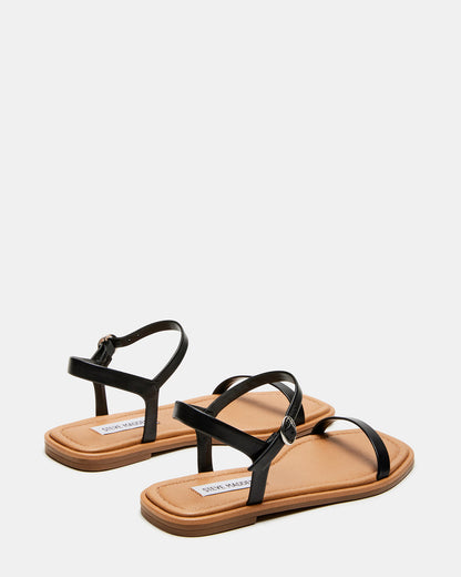 Steve Madden CAMARI Black Leather Square Toe Strappy Sandal | Women's Sandals