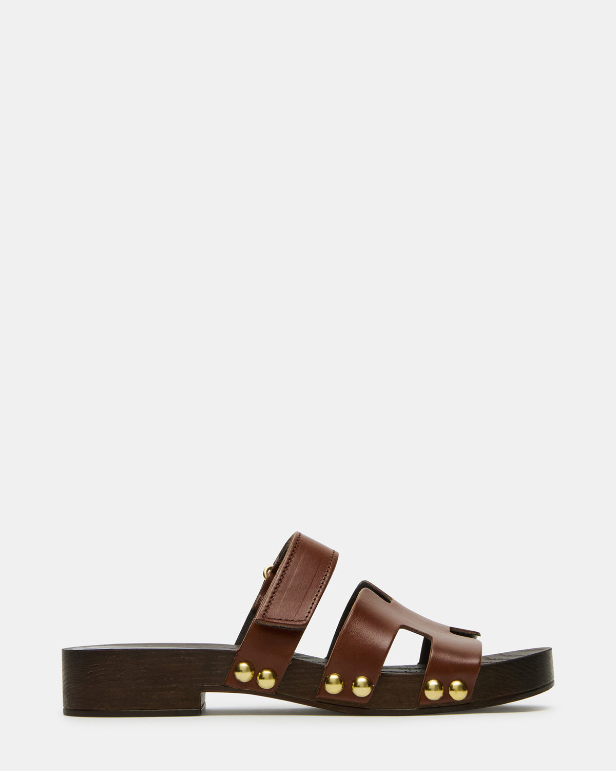 Steve Madden CANAL Brown Leather Wood Bottom Slide Women's Sandal