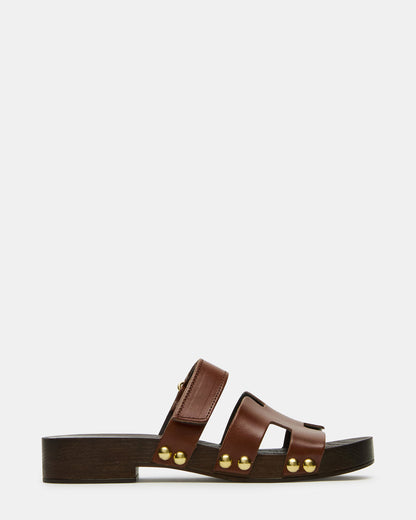 Steve Madden CANAL Brown Leather Wood Bottom Slide Women's Sandal