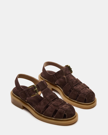 Steve Madden TOPE Chocolate Brown Suede Strappy Fisherman Women's Sandal