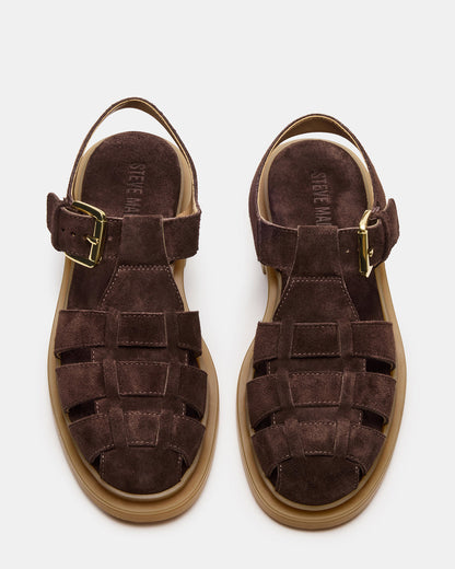 Steve Madden TOPE Chocolate Brown Suede Strappy Fisherman Women's Sandal