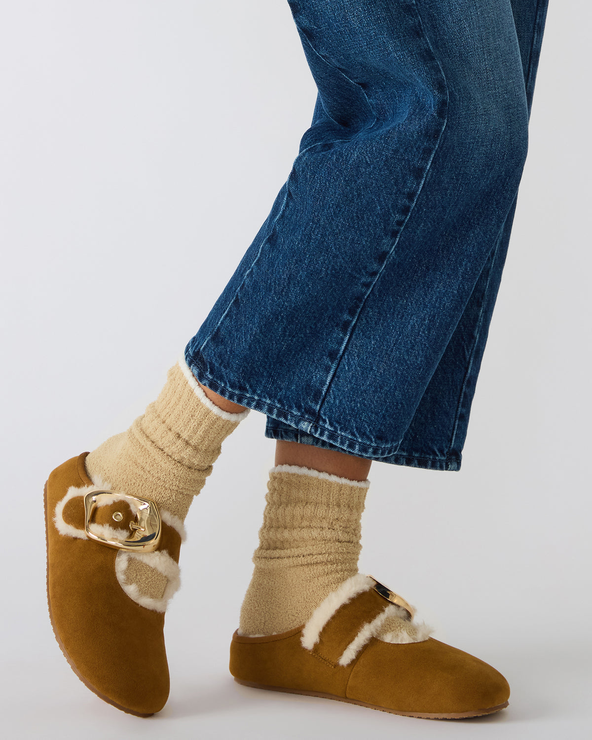 Steve Madden CLOUDY Chestnut Slip-On Mule Mary Jane Faux Fur Women's Flat