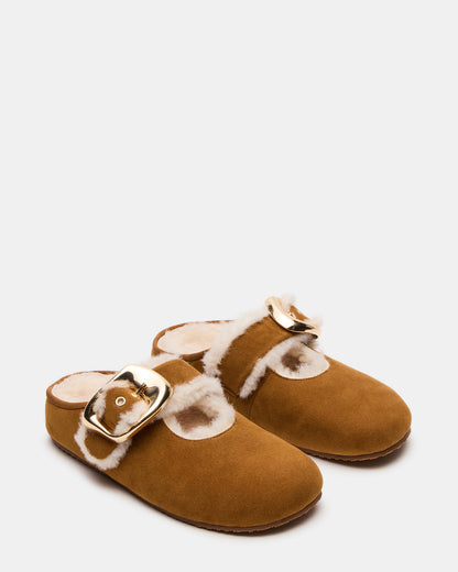 Steve Madden CLOUDY Chestnut Slip-On Mule Mary Jane Faux Fur Women's Flat