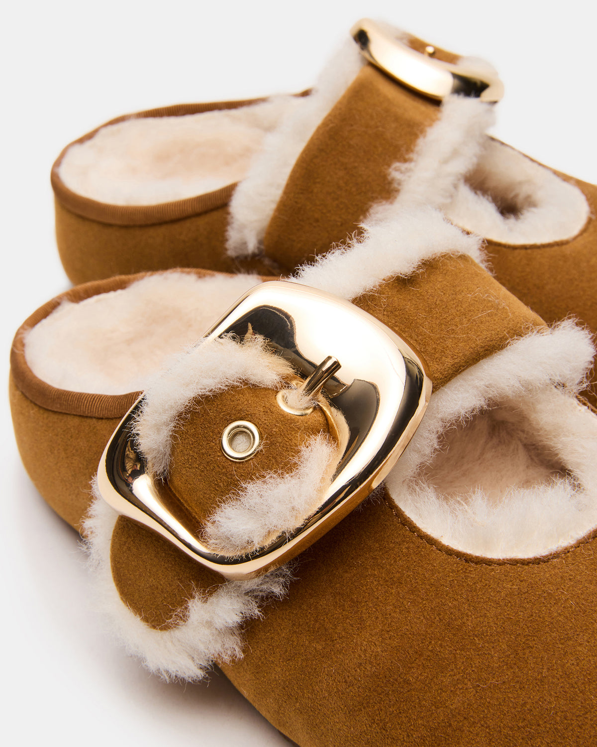 Steve Madden CLOUDY Chestnut Slip-On Mule Mary Jane Faux Fur Women's Flat