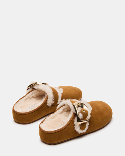 Steve Madden CLOUDY Chestnut Slip-On Mule Mary Jane Faux Fur Women's Flat