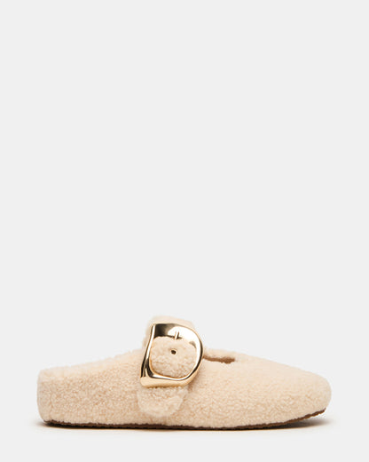 Steve Madden CLOUDY Natural Slip-On Mule Mary Jane Faux Fur Women's Flat