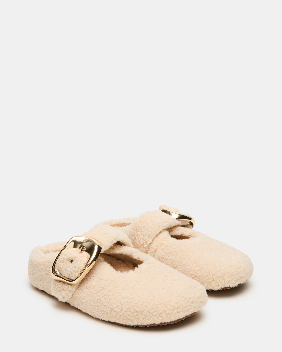 Steve Madden CLOUDY Natural Slip-On Mule Mary Jane Faux Fur Women's Flat
