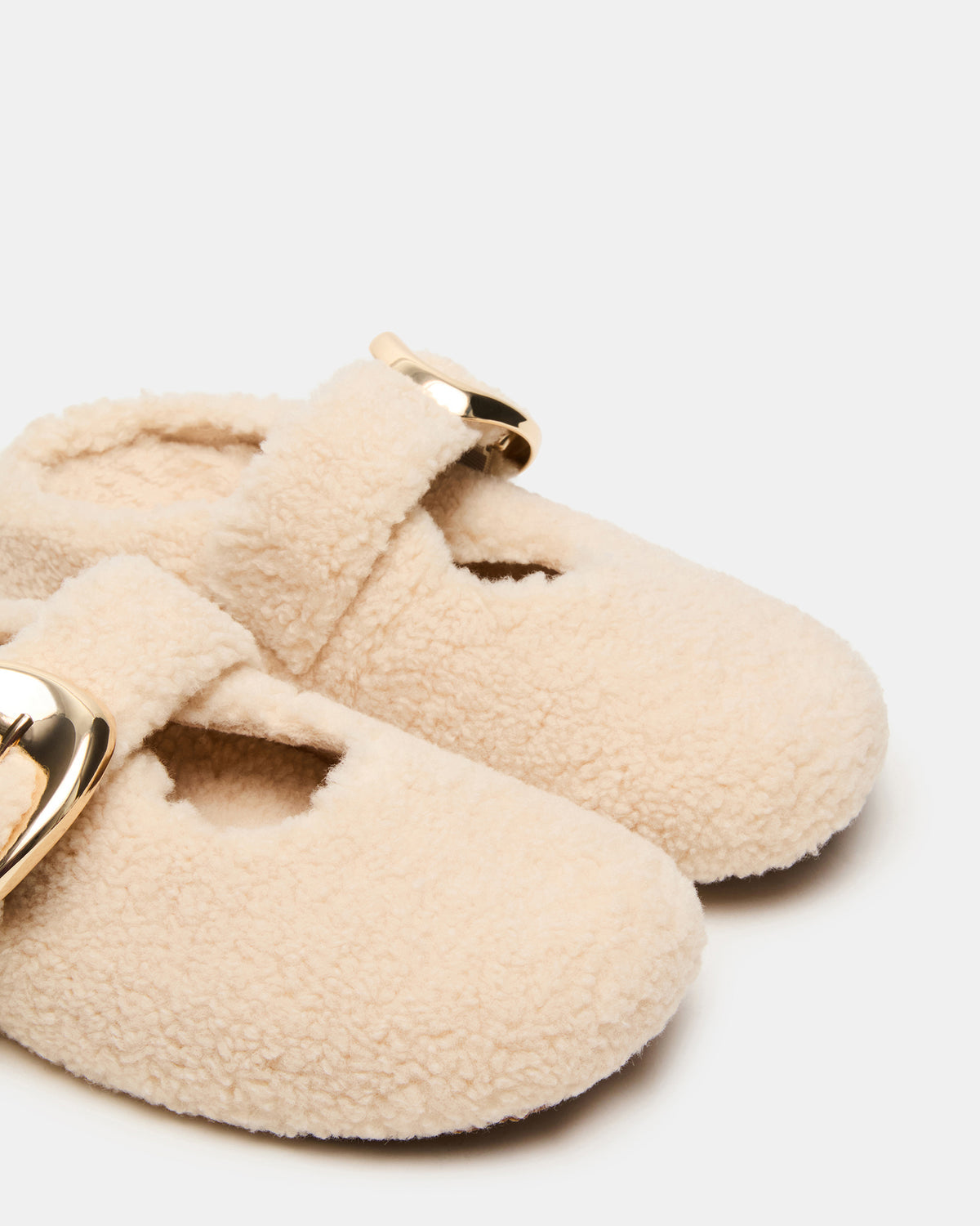 Steve Madden CLOUDY Natural Slip-On Mule Mary Jane Faux Fur Women's Flat