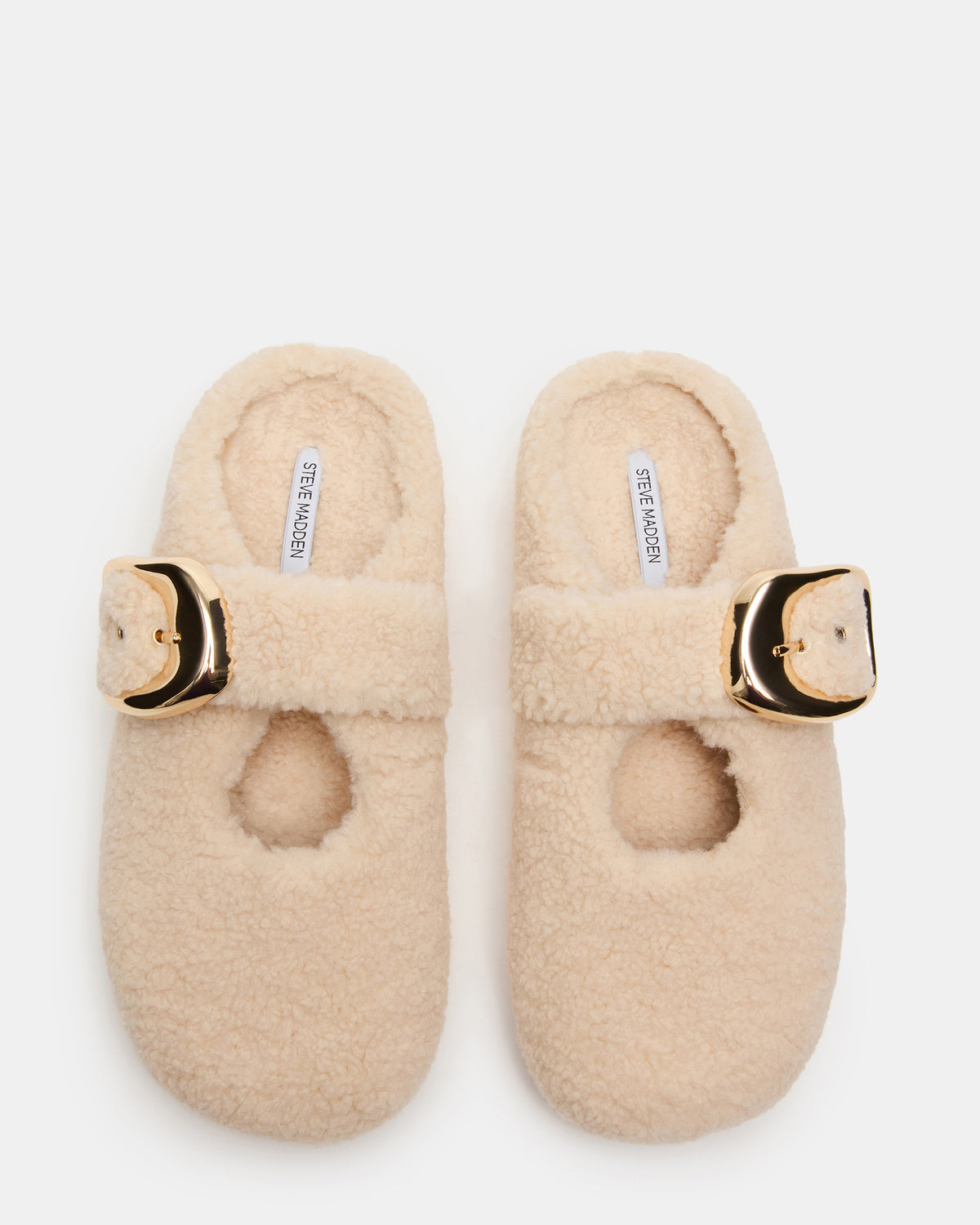 Steve Madden CLOUDY Natural Slip-On Mule Mary Jane Faux Fur Women's Flat