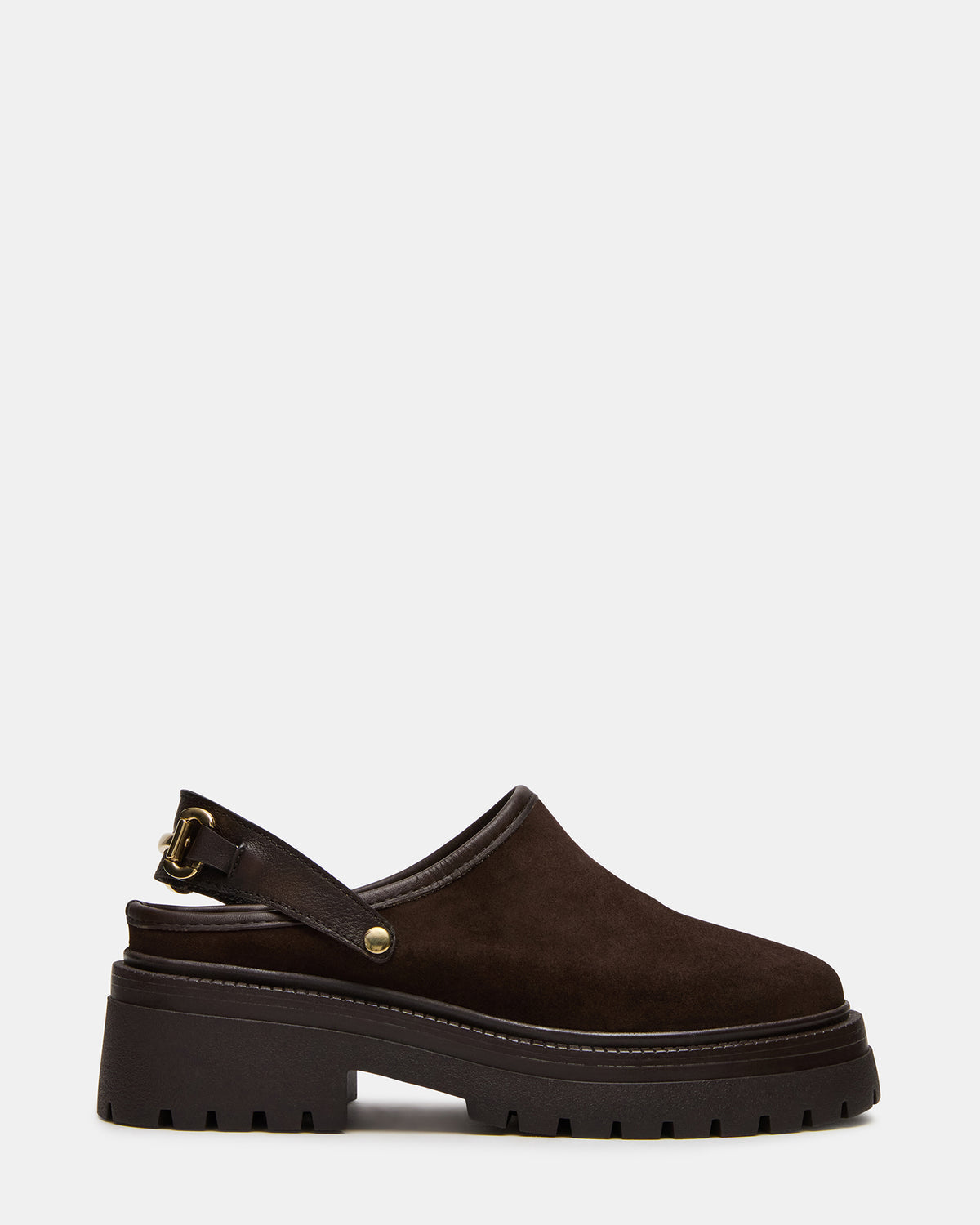 Steve Madden ERBA Brown Suede Platform Lug Slingback Clog Women's Flat