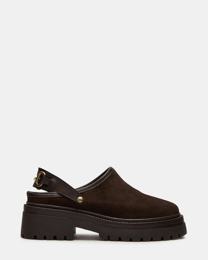 Steve Madden ERBA Brown Suede Platform Lug Slingback Clog Women's Flat