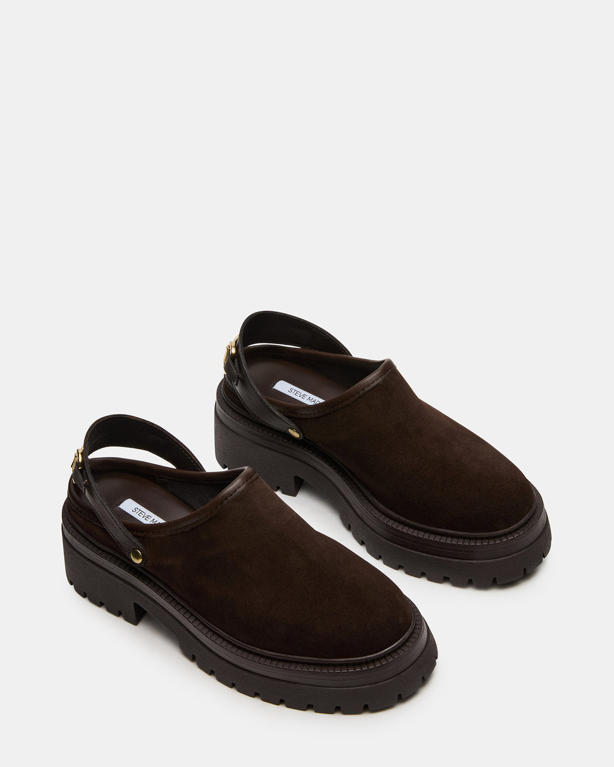 Steve Madden ERBA Brown Suede Platform Lug Slingback Clog Women's Flat