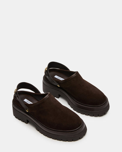 Steve Madden ERBA Brown Suede Platform Lug Slingback Clog Women's Flat