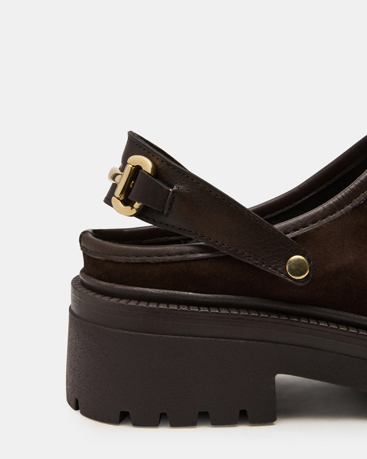 Steve Madden ERBA Brown Suede Platform Lug Slingback Clog Women's Flat