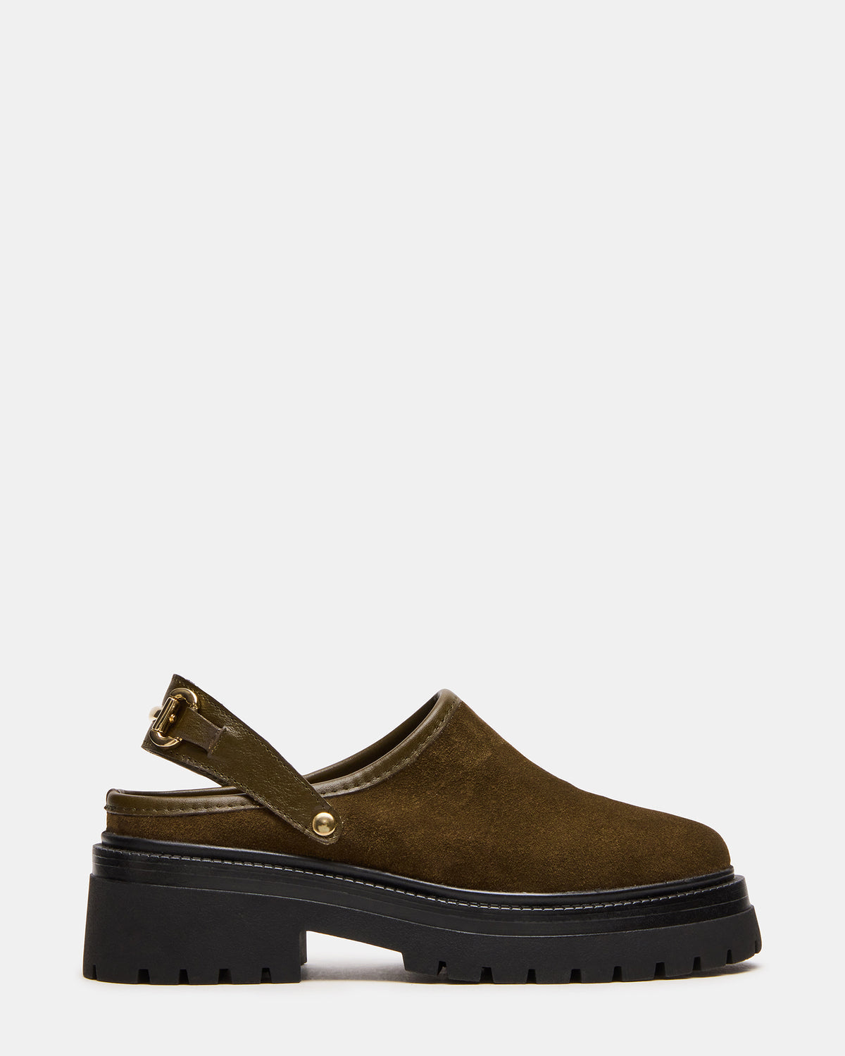 Steve Madden ERBA Olive Suede Platform Lug Slingback Clog Women's Flat