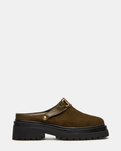 Steve Madden ERBA Olive Suede Platform Lug Slingback Clog Women's Flat
