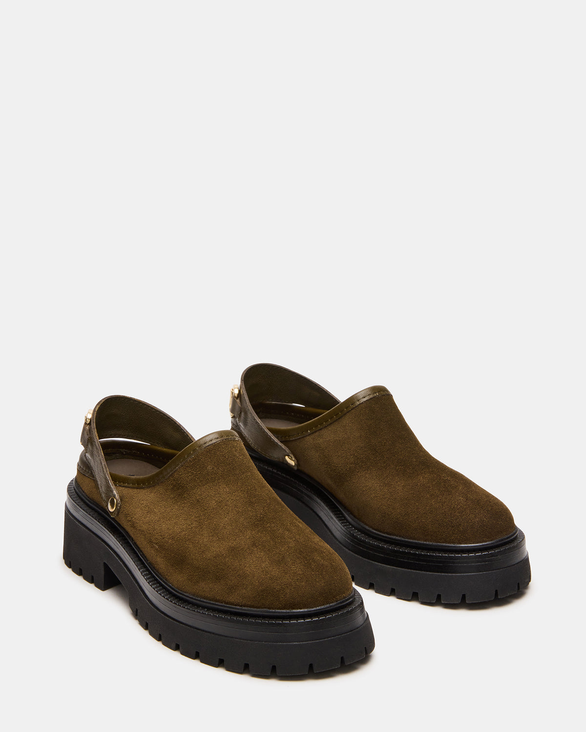 Steve Madden ERBA Olive Suede Platform Lug Slingback Clog Women's Flat