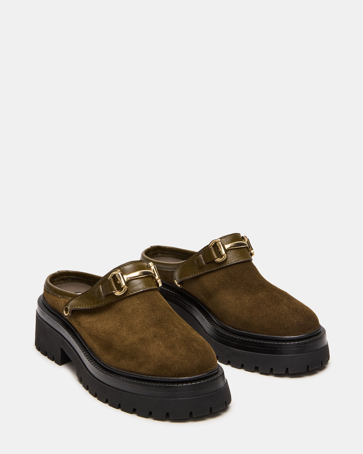 Steve Madden ERBA Olive Suede Platform Lug Slingback Clog Women's Flat