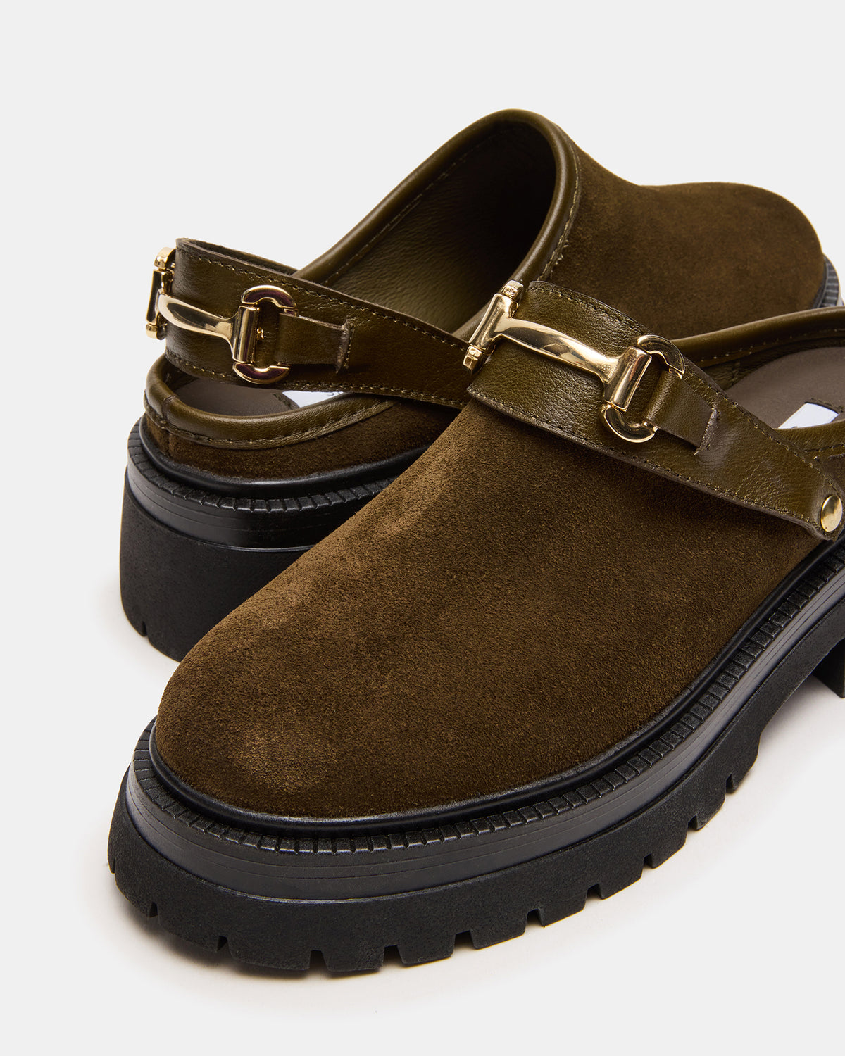 Steve Madden ERBA Olive Suede Platform Lug Slingback Clog Women's Flat