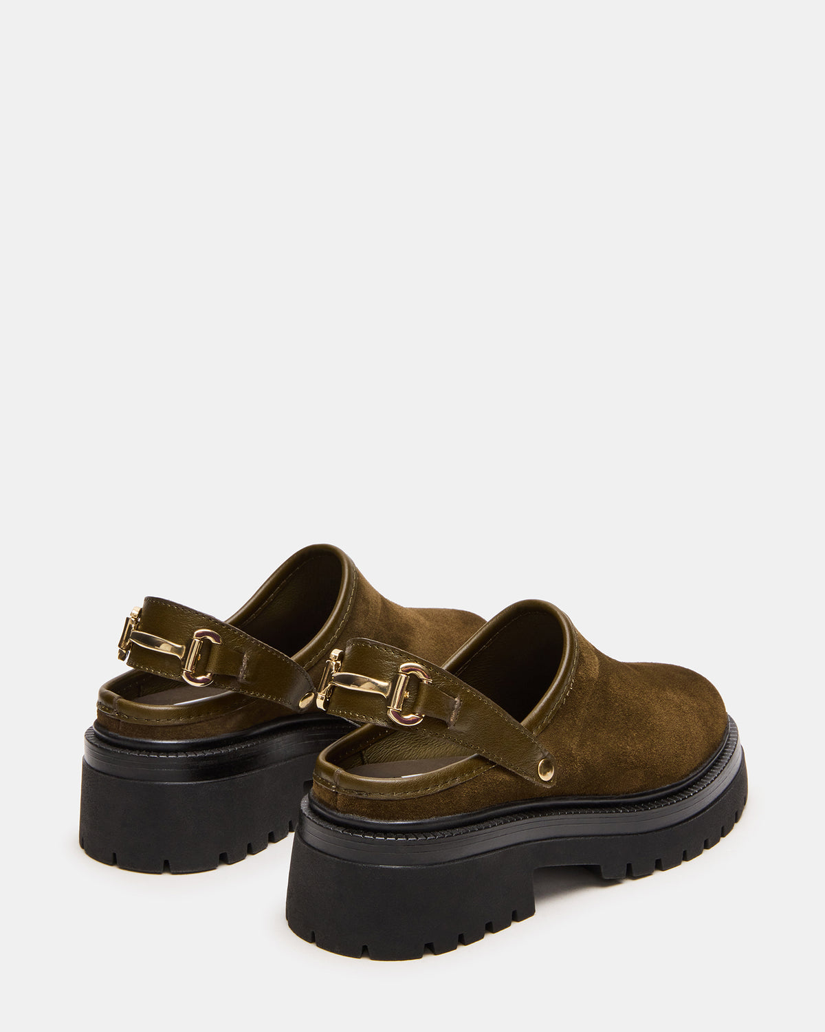 Steve Madden ERBA Olive Suede Platform Lug Slingback Clog Women's Flat