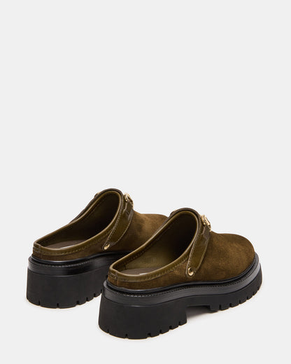 Steve Madden ERBA Olive Suede Platform Lug Slingback Clog Women's Flat