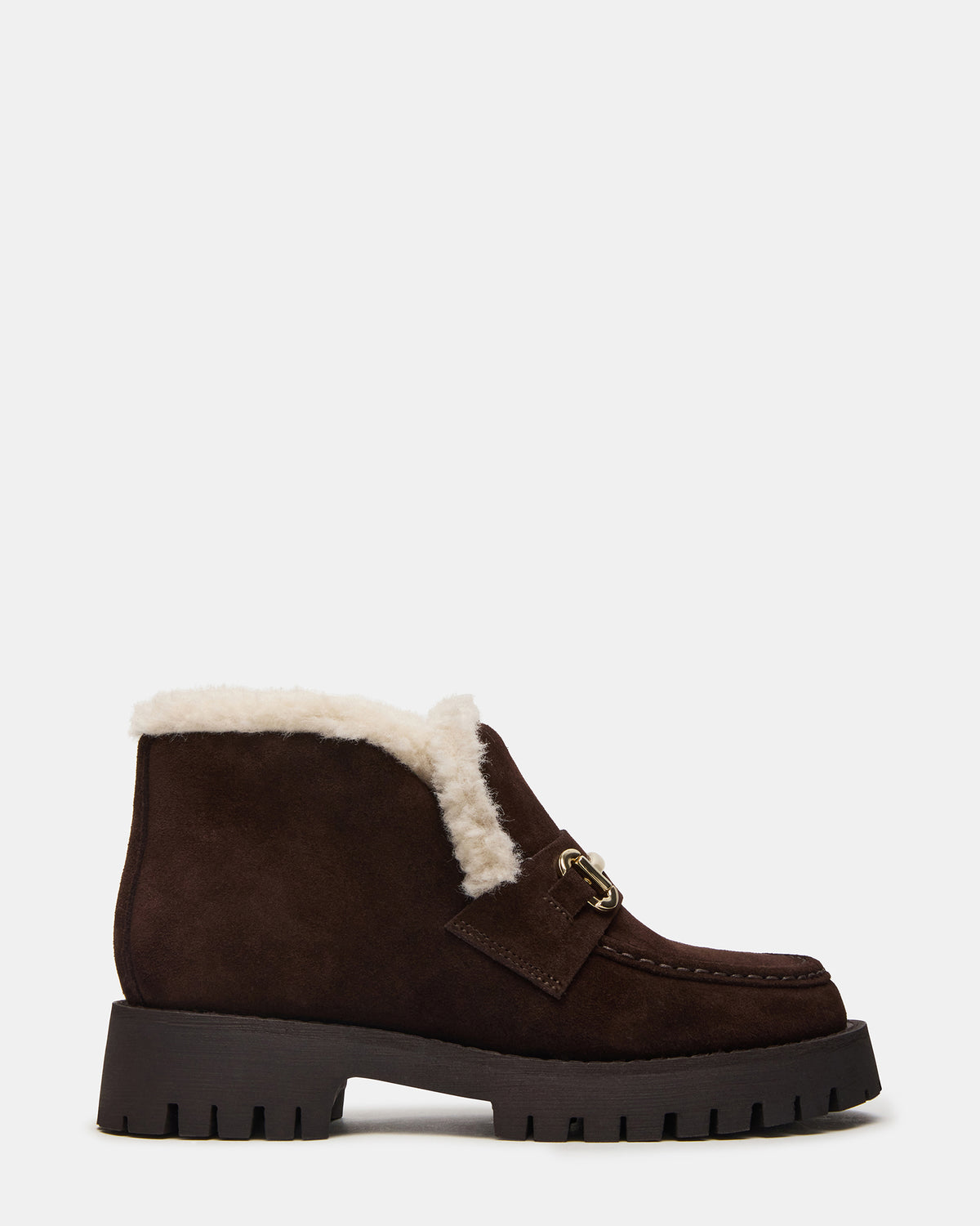 Steve Madden LEON Faux Fur Chocolae Brown Suede Platform Lug Sole Women's Loafer