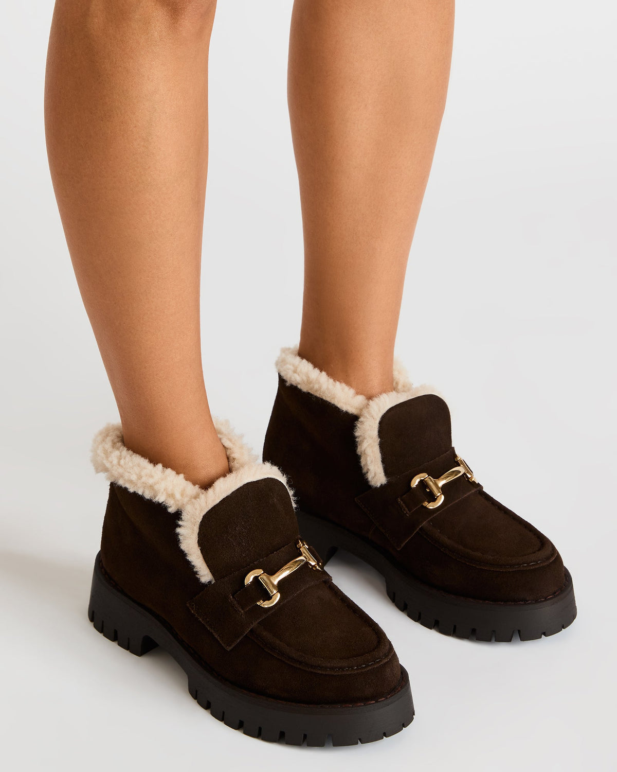 Steve Madden LEON Faux Fur Chocolae Brown Suede Platform Lug Sole Women's Loafer