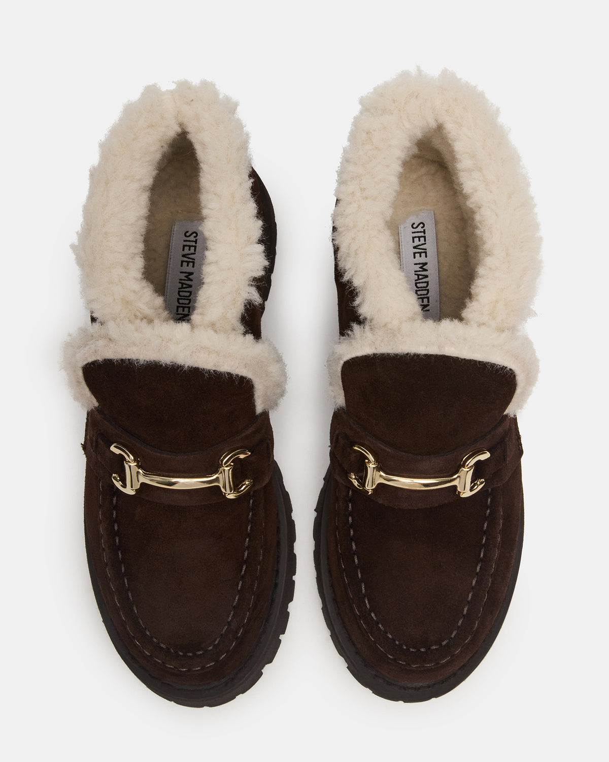 Steve Madden LEON Faux Fur Chocolae Brown Suede Platform Lug Sole Women's Loafer