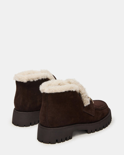 Steve Madden LEON Faux Fur Chocolae Brown Suede Platform Lug Sole Women's Loafer