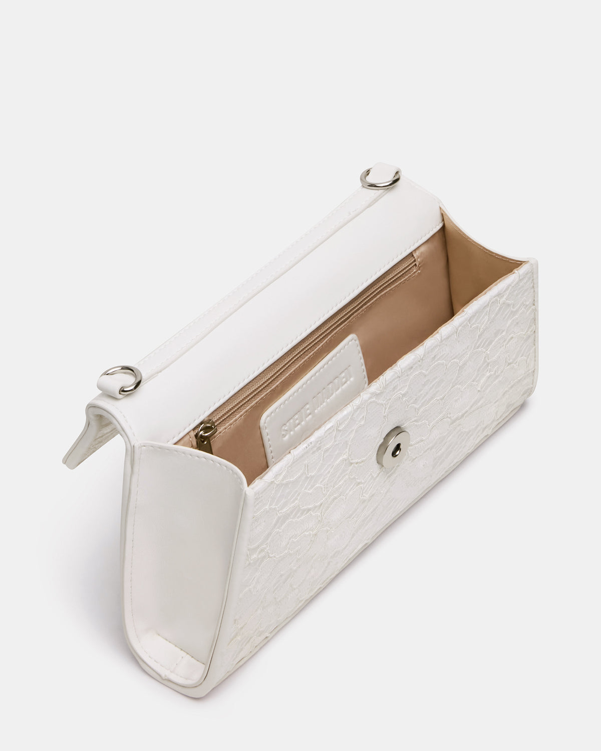 Steve Madden AVANT Bag White Lace French Binding Trapezoid Crossbody Clutch Handbag