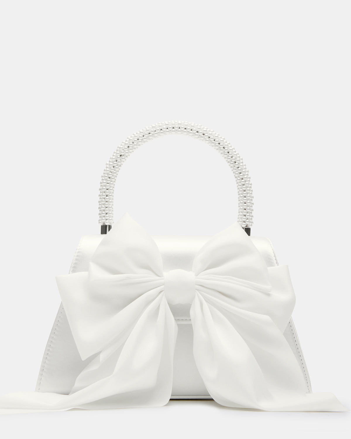Steve Madden COSETTE Bag White Satin Beaded Top-Handle Mini Handbag