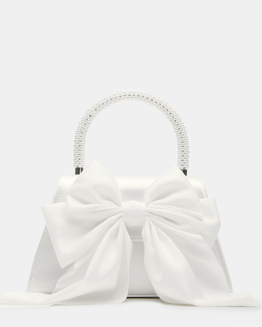 Steve Madden COSETTE Bag White Satin Beaded Top-Handle Mini Handbag