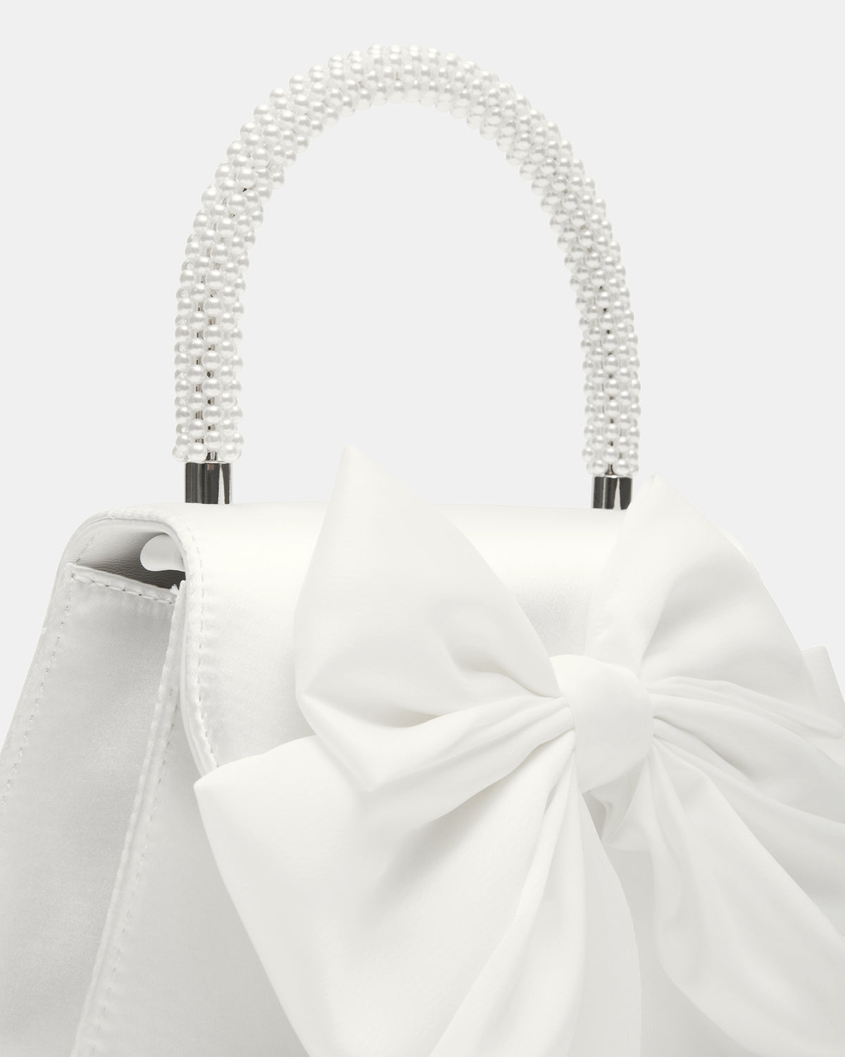 Steve Madden COSETTE Bag White Satin Beaded Top-Handle Mini Handbag
