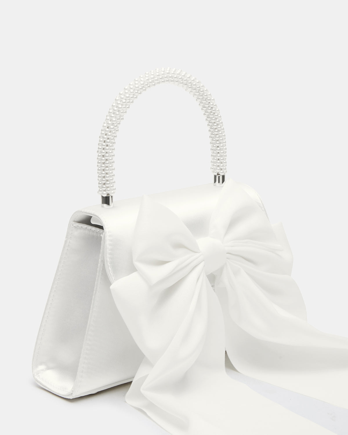 Steve Madden COSETTE Bag White Satin Beaded Top-Handle Mini Handbag